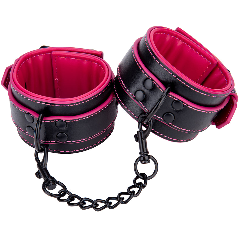 Handfesseln Schwarz & Pink mit Kette