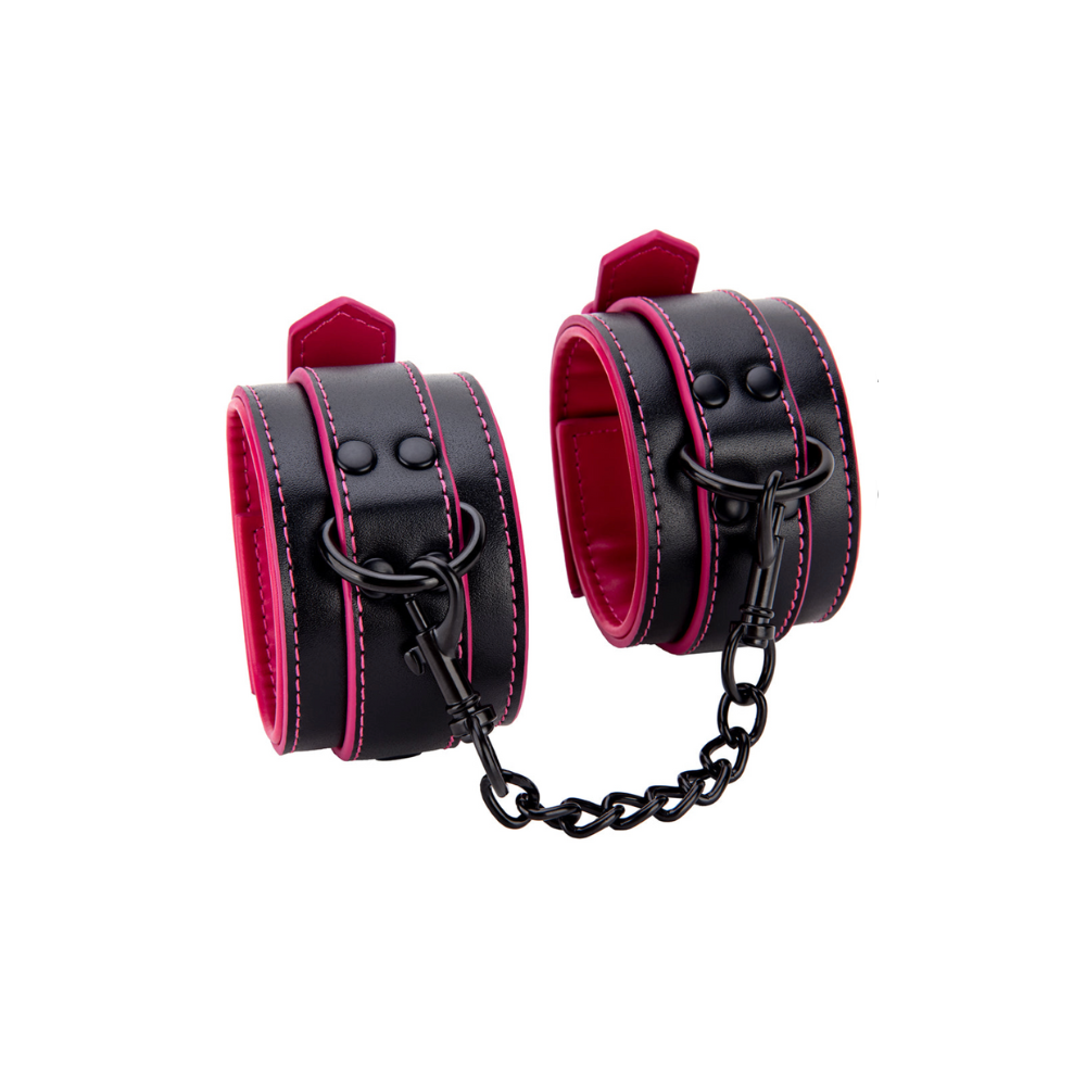 Handfesseln Schwarz & Pink mit Kette