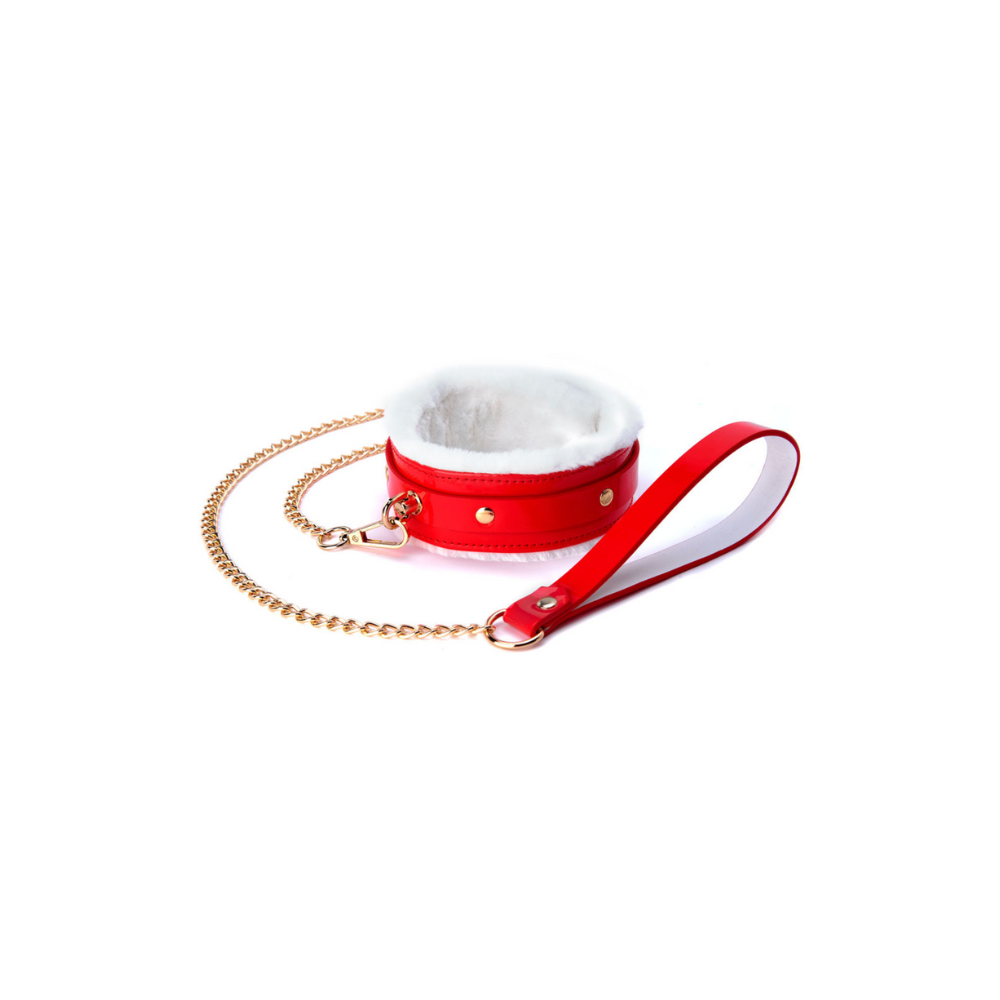 Halsband Rot mit Kette & Fellpolster