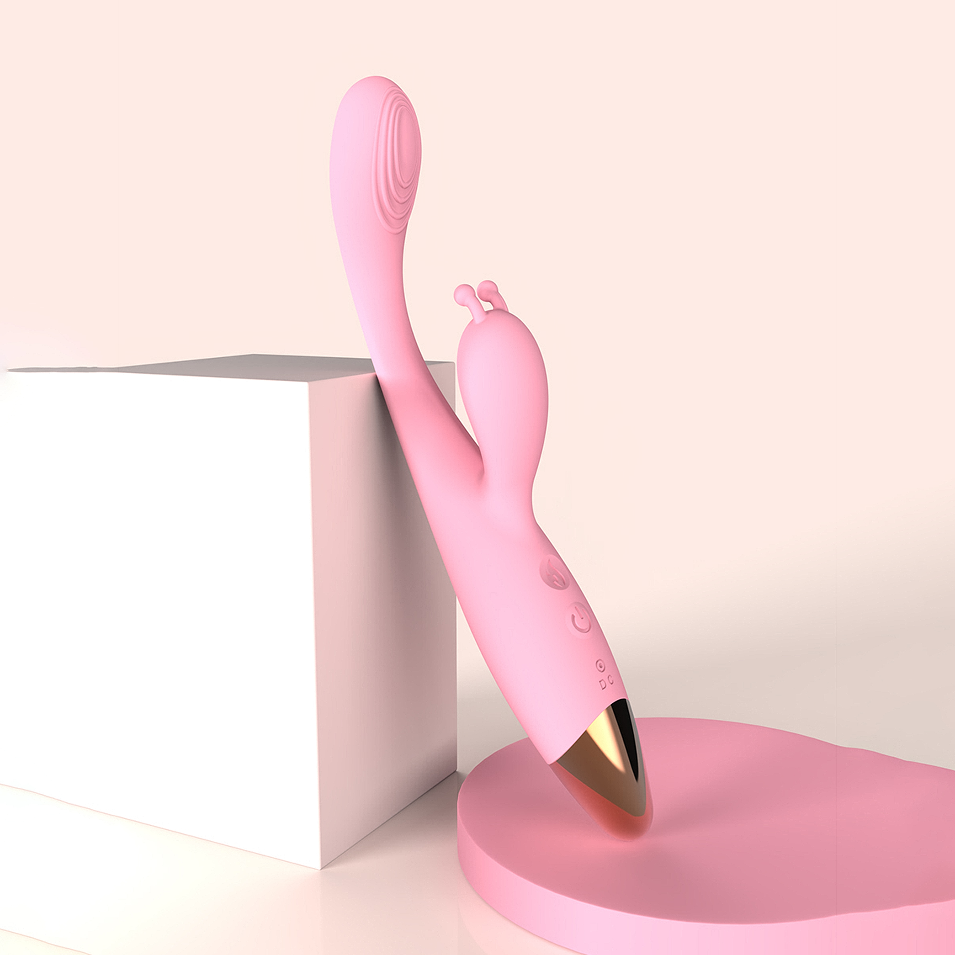 Rosa Doppelvibrator mit Klitorisstimulator