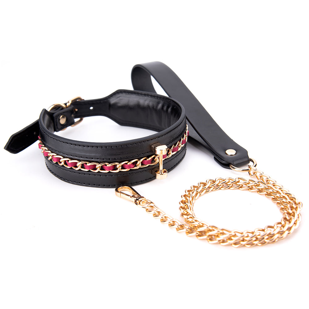Elegante Leder-Handfesseln mit goldener Kette