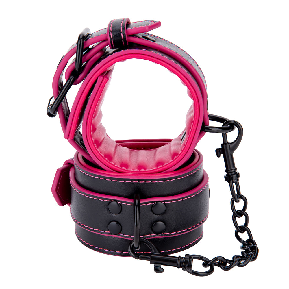 Handfesseln Schwarz & Pink mit Kette