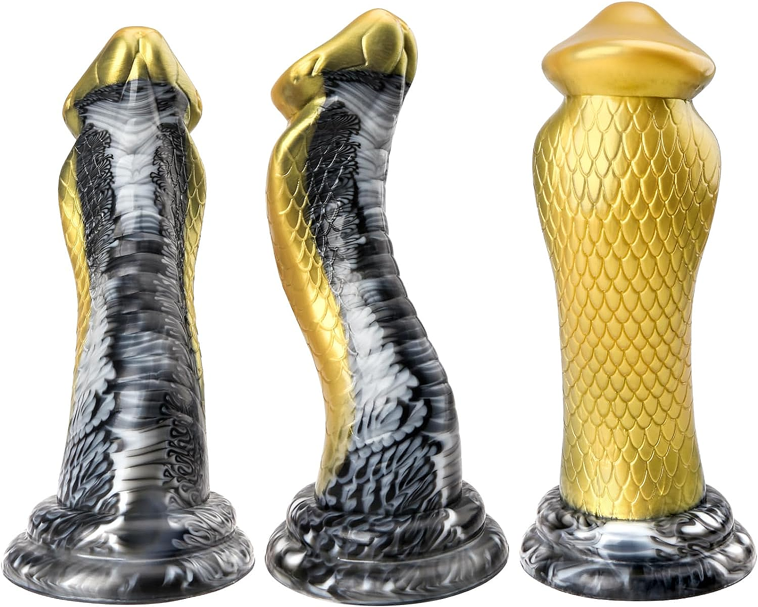 Snake Dildo aus Silikon Schwarz-Gold