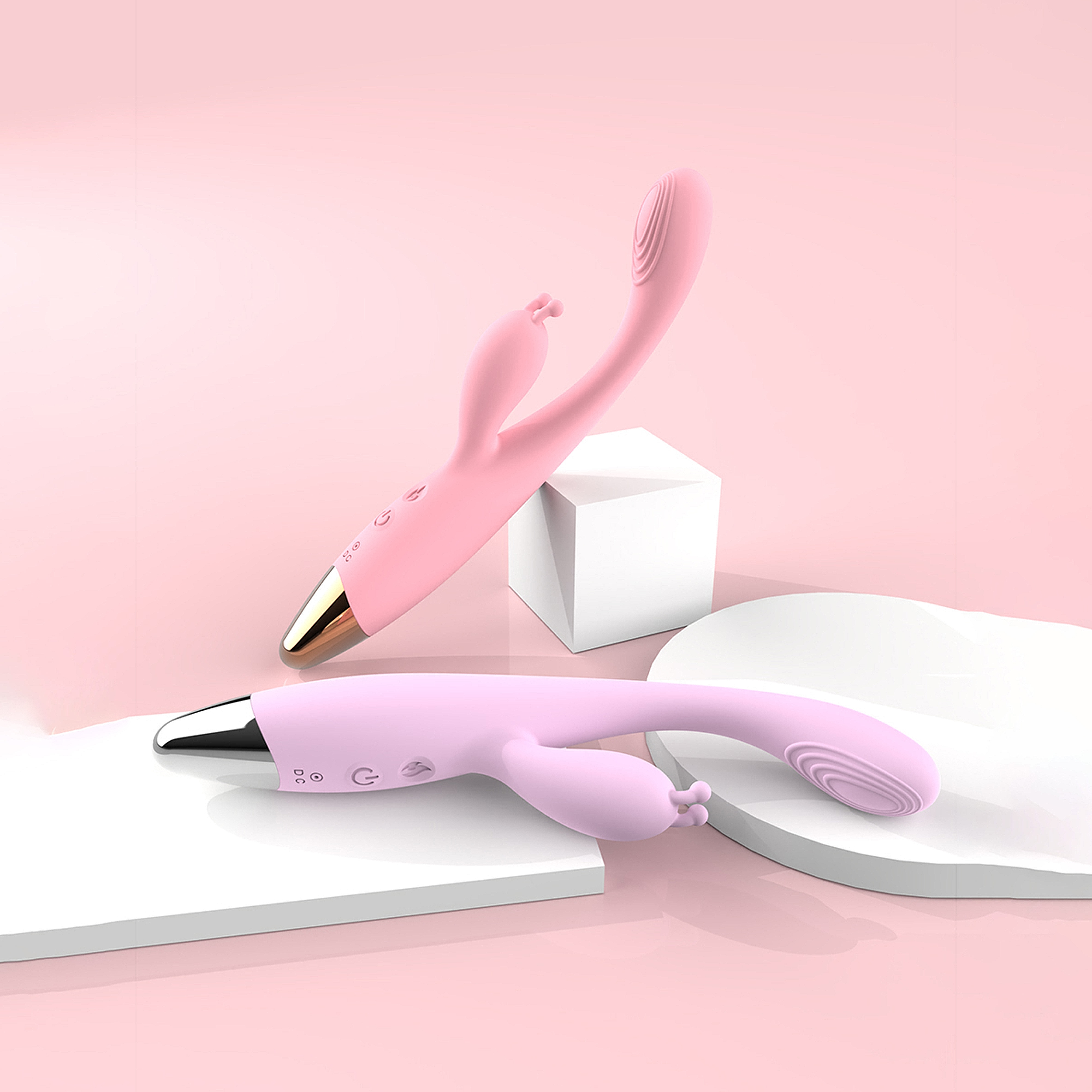 Rosa Doppelvibrator mit Klitorisstimulator