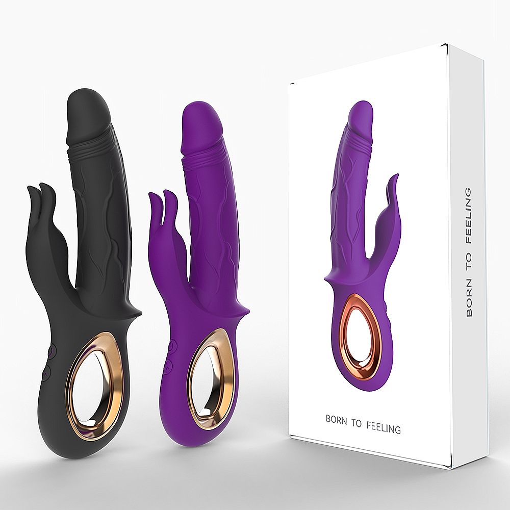 Schwarzer Doppelvibrator mit Klitorisstimulator